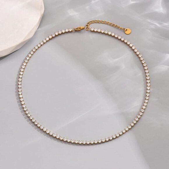 ⚡JotCa 18K Gold Plated 3mm Tennis Necklace Dainty Simulated Diamond Choker - Picture 2 of 7